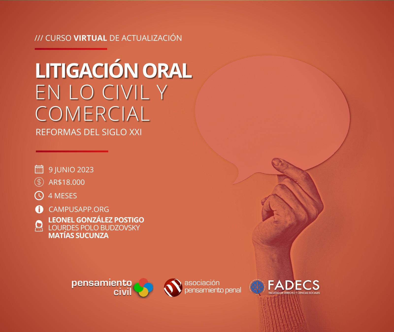 Lanzan un curso de actualización   “LITIGACION ORAL EN LO CIVIL Y COMERCIAL. REFORMAS DEL SIGLO XXI”