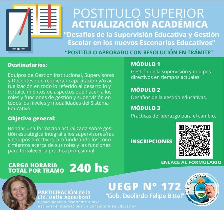 LA UEGP N° 172 ABRE INSCRIPCIÓN PARA LA TECNICATURA EN ELECTROMECÁNICA Y EL POSTÍTULO DE SUPERVISIÓN EDUCATIVA Y GESTIÓN ESCOLAR